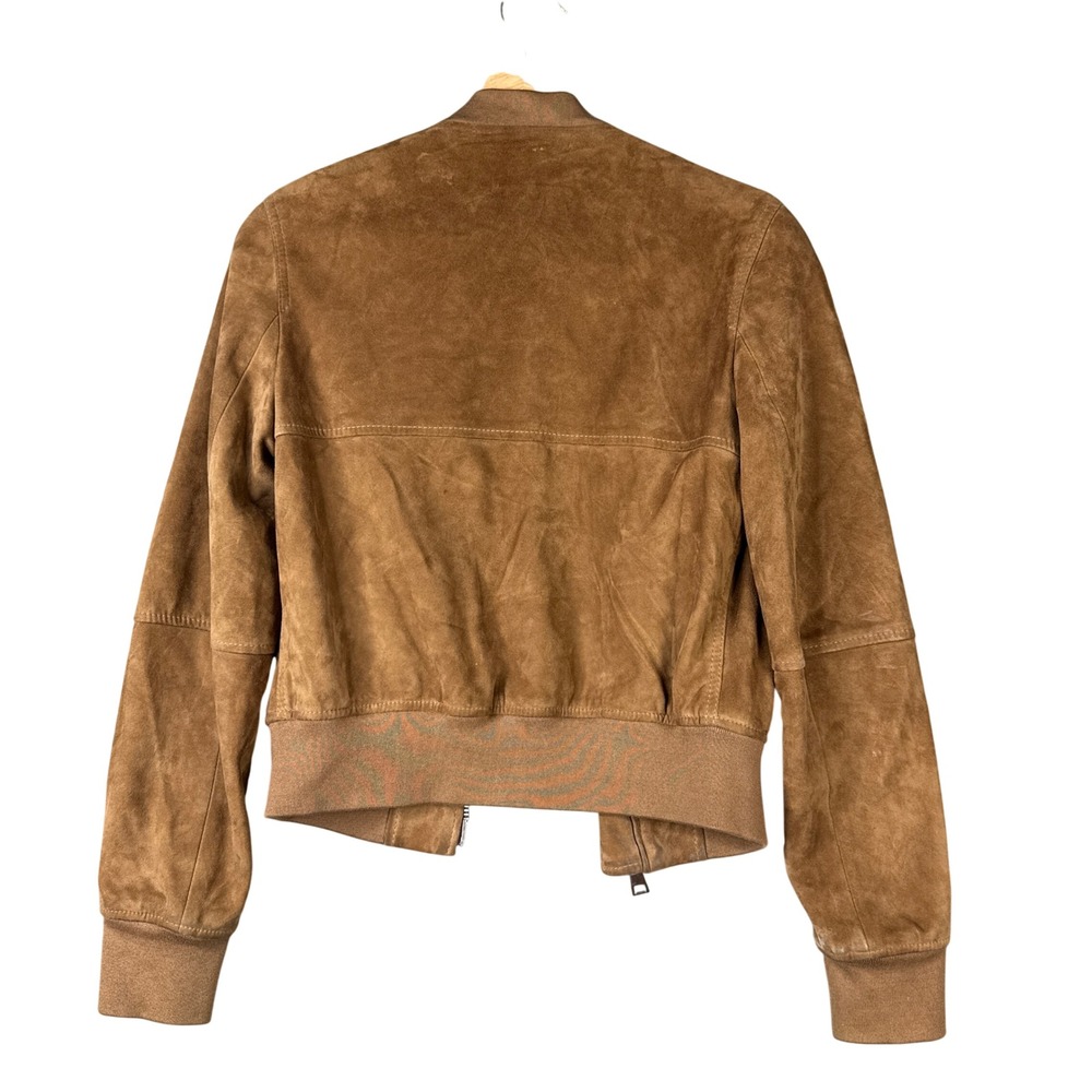 Theory Renna Suede Lamb Leather Bomber Jacket Brown Small Full Zip Pocket - Picture 3 of 9